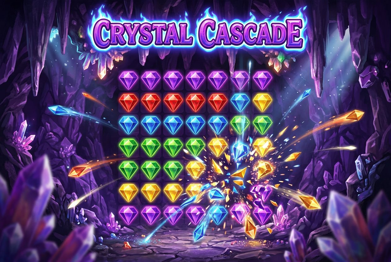 CRYSTAL CASCADE — Match-3 Puzzle key art